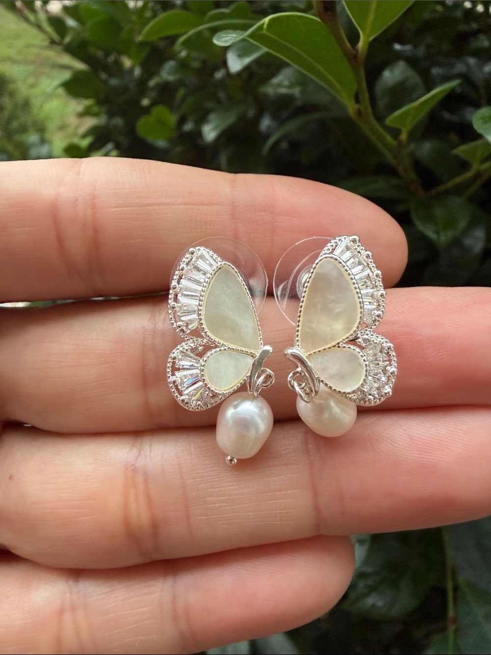 Pearl Butterfly Drop Earrings in Ivory and Silver